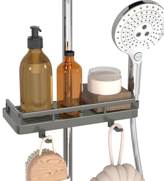 Tbintul Doucheplank zonder boren (alleen voor ronde stangen 18 mm-25 mm), douchestang-opbergrek shampoohouder voor douche, badkamerorganizer, doucheplank