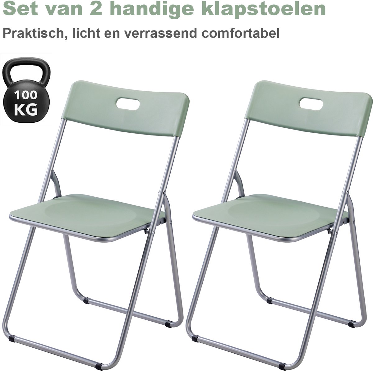 Bardi Set van 2 Klapstoelen – Comfortabel & Lichtgewicht – 100 kg Draagkracht – Opvouwbare Stoelen voor Binnen & Buiten – Ruimtebesparend & Onderhoudsvriendelijk – 43 x 38 x 87 cm - GROEN