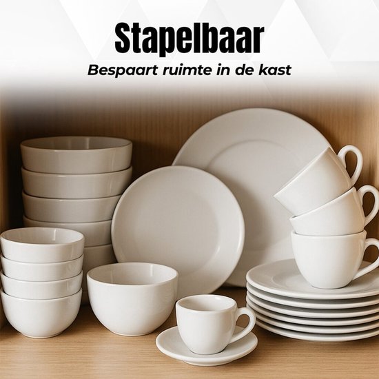 Bayt Kitchen Serviesset - Servies 6 Persoons - Servies - Bordenset - Serviesset 30 delig - Kommen- Schaaltjes - Porselein - Wit — afbeelding 3