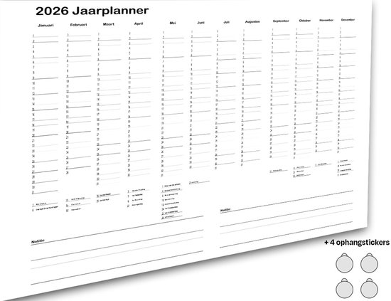Jaarplanner 2026 - 118x84cm (A0) - 135gms gesatineerd posterpapier