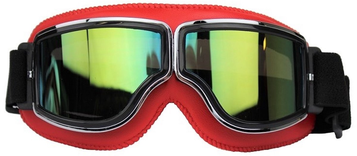 CRG Cruiser Motorbril - Rood Leren Motorbril - Retro Motorbril Heren/Dames - Goud Glas