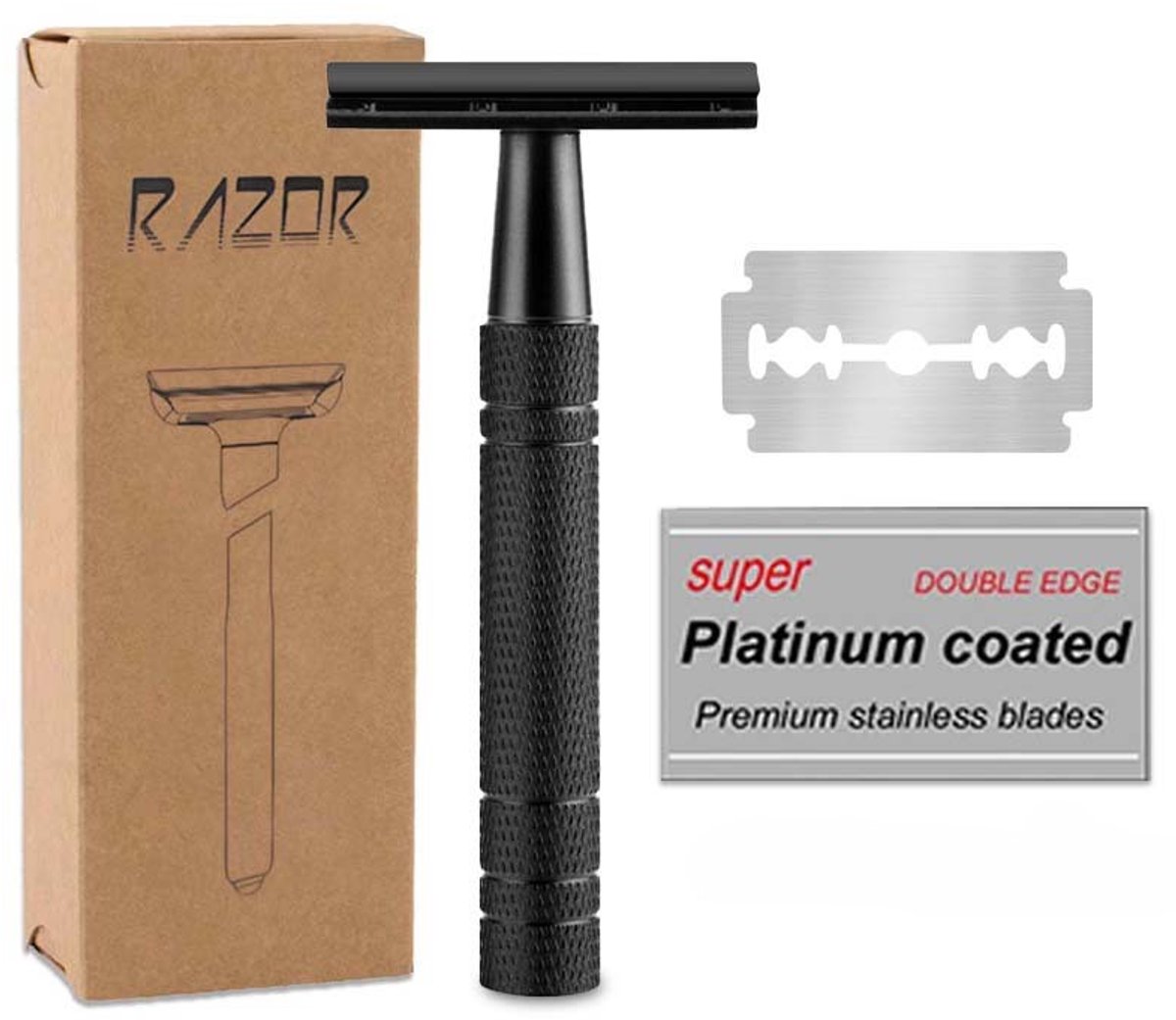 Namajunas - Safety Razor - Veiligheidsscheermes - Klassiek Scheermes voor Mannen en Vrouwen - Duurzaam Scheren - Zero Waste - Double Edge - 30 RVS Scheermesjes - Zwart