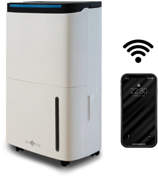 AIR AND ME Rohan Luchtontvochtiger 50L/dag – 200m² – Wifi & App – Ingebouwde Pomp (5m) – 7L Reservoir – 680W – Compressor – Wit