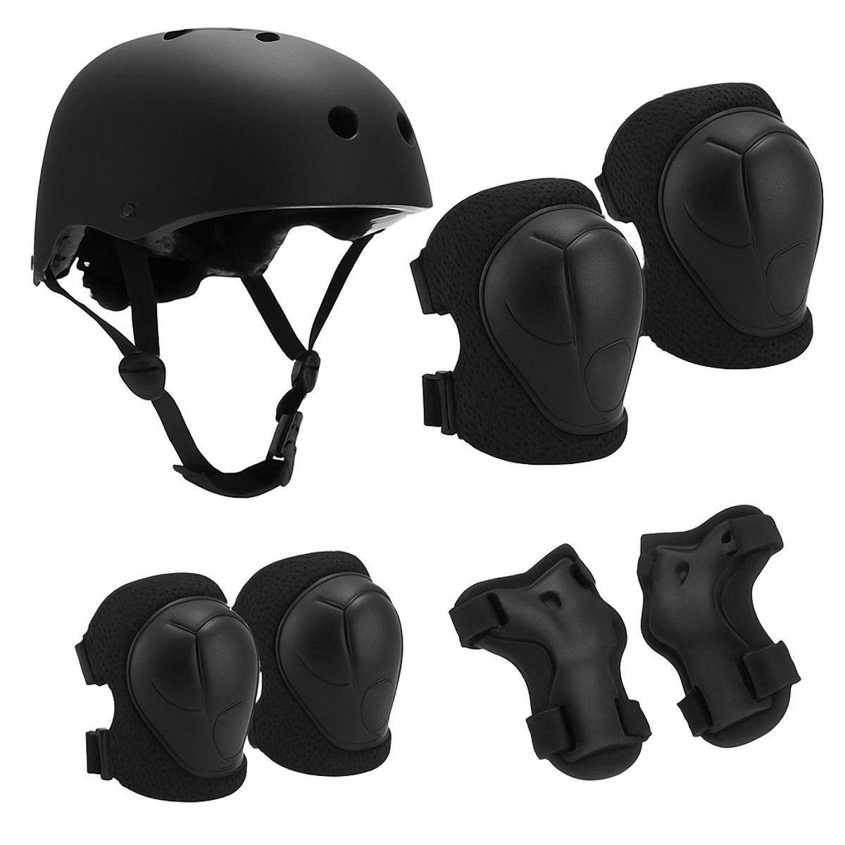 Fietshelm Combi met Bescherming - Kinderhelm - Skate Beschermset Kinderen - Zwart - Fietsbescherming - Sportbescherming