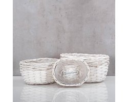 Set van 3 Plantenbakken in Boho Stijl - Wilgentenen Manden in Wit en Natuur - Vintage en Shabby Chic Decoratie