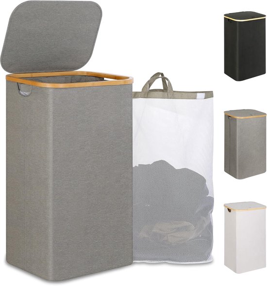 Relaxdays Wasmand Bamboe Wasbox Opvouwbaar Wasgoedmand Met Deksel Badkamer Waszak Grijs 590141499 Relaxdays Wasmand Bamboe Wasbox Opvouwbaar Wasgoedmand Met Deksel Badkamer Waszak Grijs 590141499