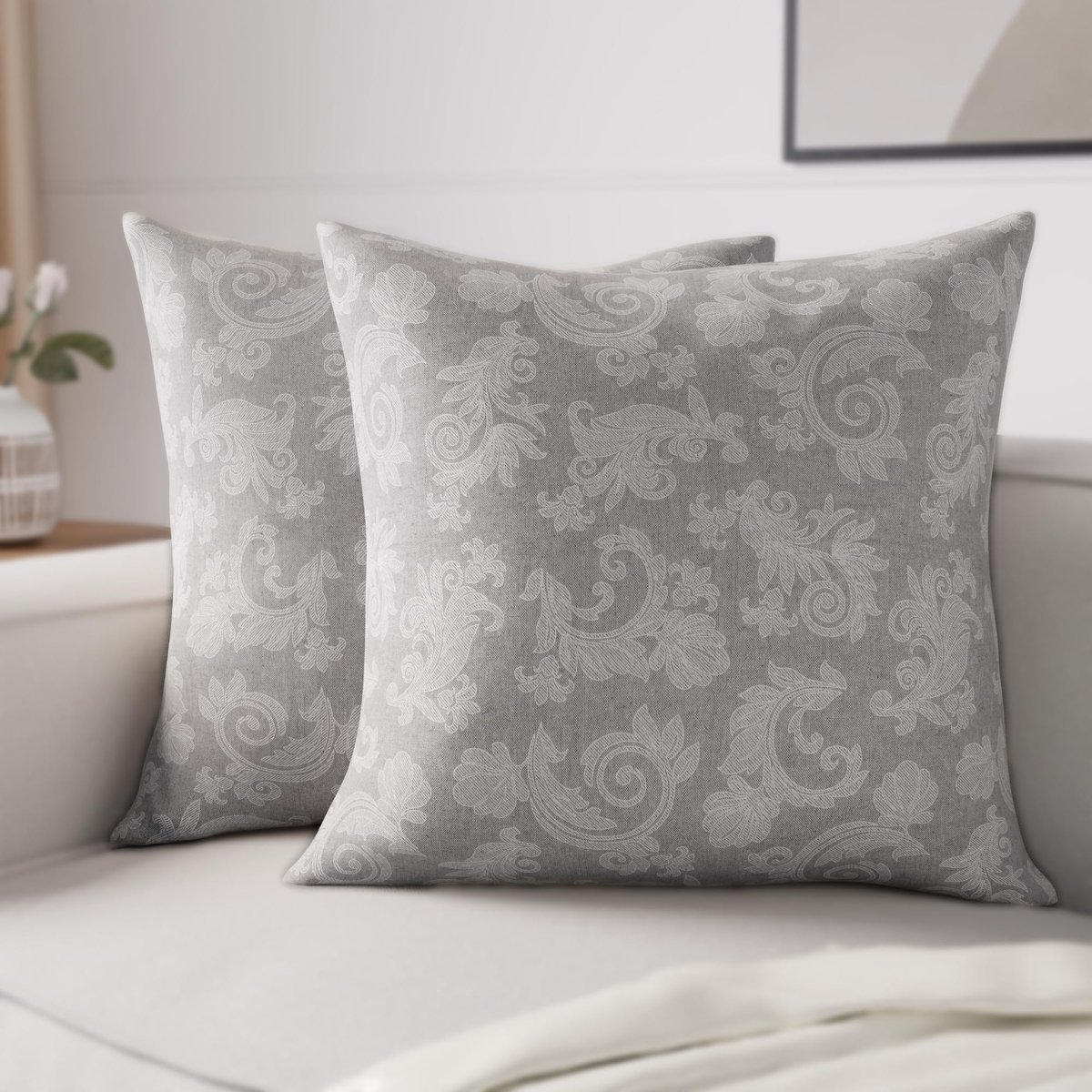 Ibenzoa® Set van 2 stijlvolle chambray kussenhoezen met bloemendessin voor interieurdecoratie