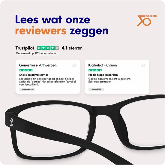 Lunettes de lecture Amazotti Milano +2,00 – Lunettes de lecture correctrices – Femme et Homme – Plastique – Zwart – Set de 5