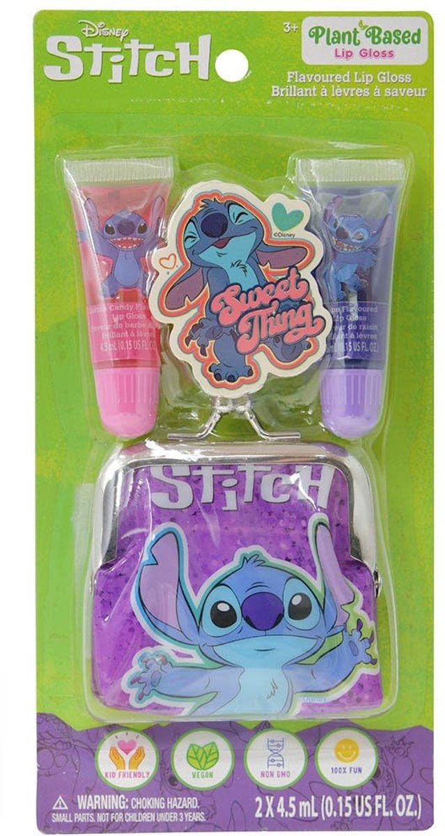 Disney Stitch Lipgloss Set met Portemonnee – Plantaardige Formule – 2x Lipgloss met Natuurlijke Ingrediënten – Leuk Cadeau voor Kinderen