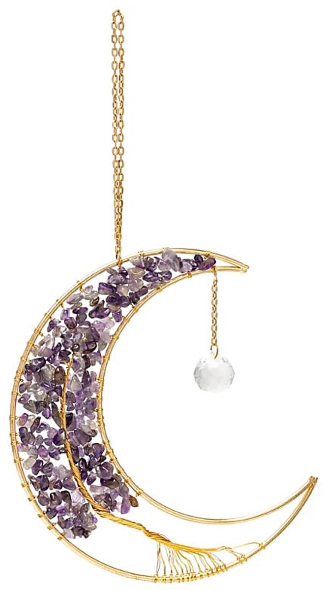 Phoenix Import Mani Bhadra Suncatcher maan met amethist en levensboom - ±17 cm paars/lila