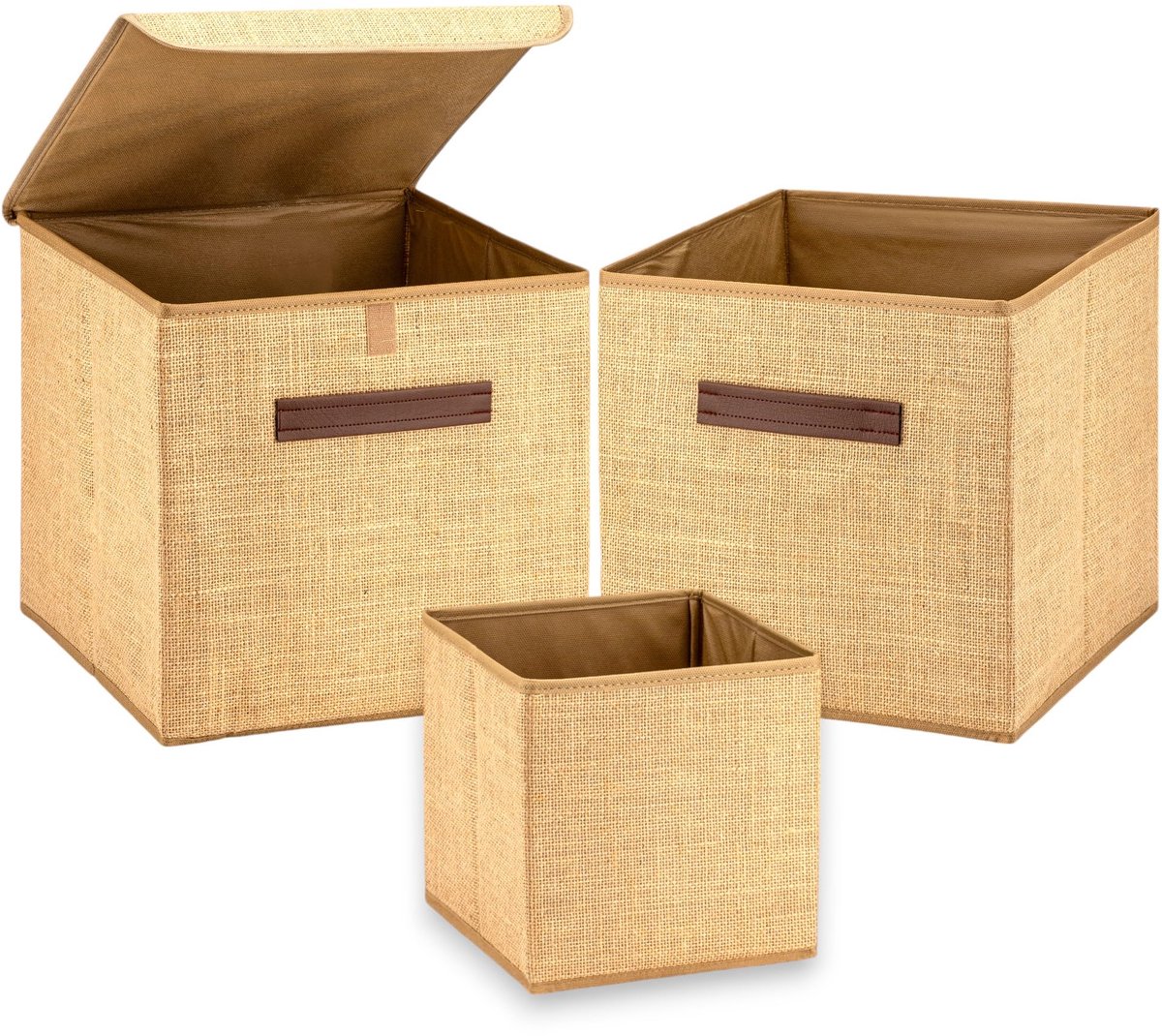 Azomor® Set van 3 Opvouwbare Opbergdozen van Jute met Handvat voor Huis en Kantoor