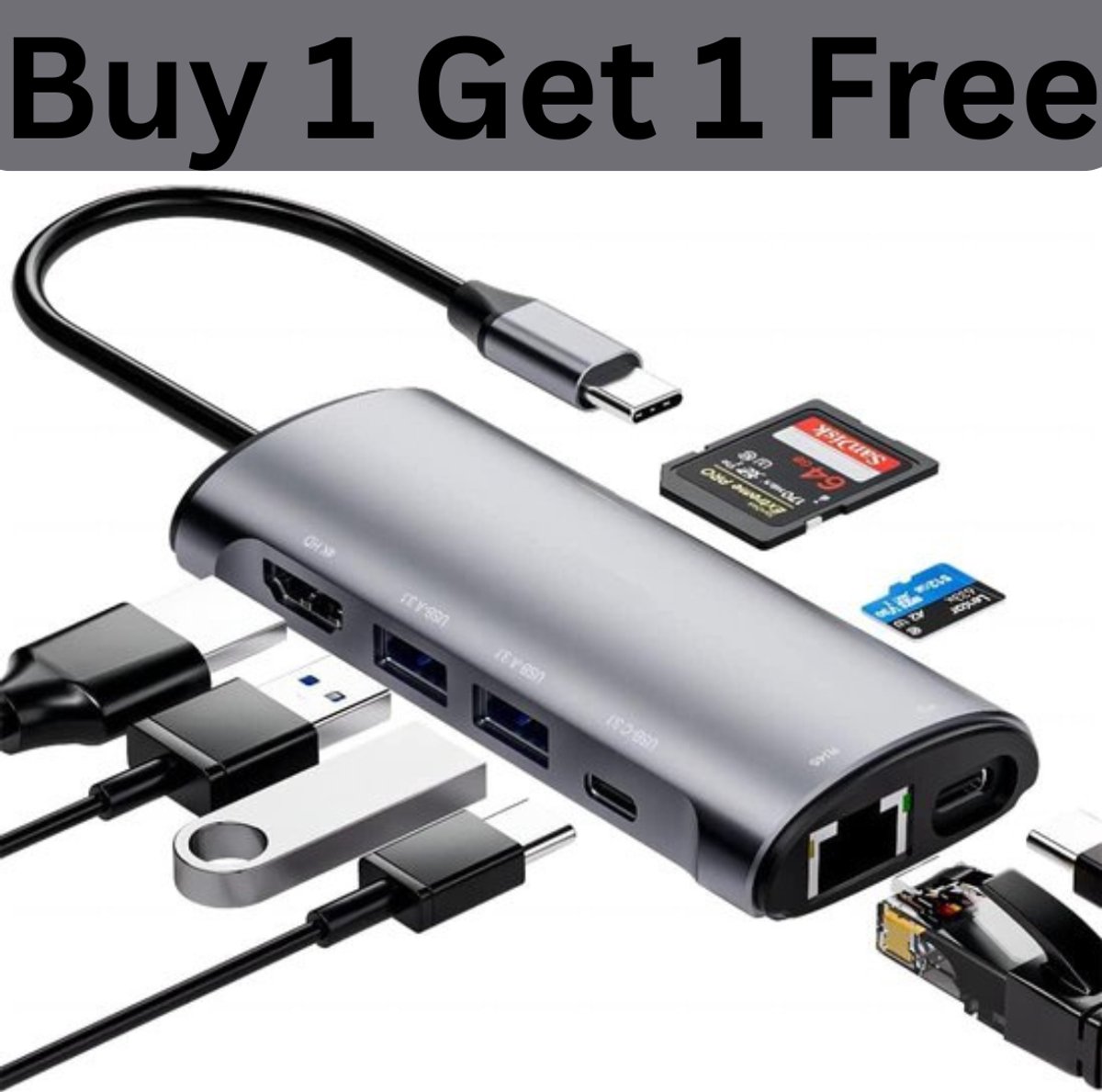 WTOLOVE USB C Hub, 8 in 1 USB C Adapter with PD 100W, 4K HDMI, 1000M Ethernet, 2 USB-A 3.1, 1 USB-C 3.1, SD/TF, USB C Docking Station for MacBook, Dell, Surface (Buy 1 Get 1 Free)