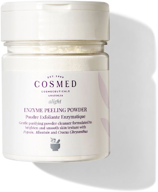 Cosmed Alight Enzyme Peeling Powder in witte pot met paars label.