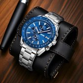 SKMEI Heren Chronograaf Horloge Zilver - blauw - Quartz Beweging met Datum en Stopwatch - Robuust Zinc Legering Design in 4 Kleuren