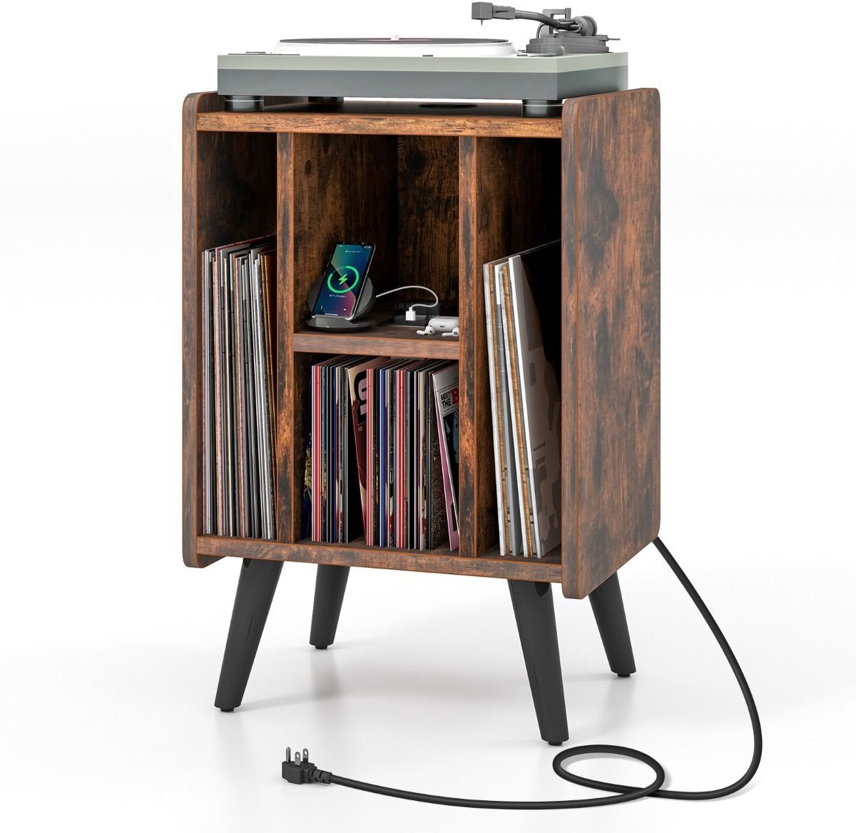 Platenspeler Meubel - LP-kast - Platenspelerkast - Draaitafelstandaard - Platenspelerstandaard - Vintage Displayplank - Bruin