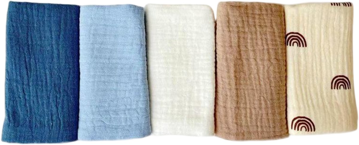 Image of 5-pack baby mousseline gezichtshanddoeken - pasgeboren handdoekset - 25 x 25 cm gezichts- en badhanddoeken - herbruikbare baby gezichtshanddoeken - 100% katoen - zacht en ademend - type D