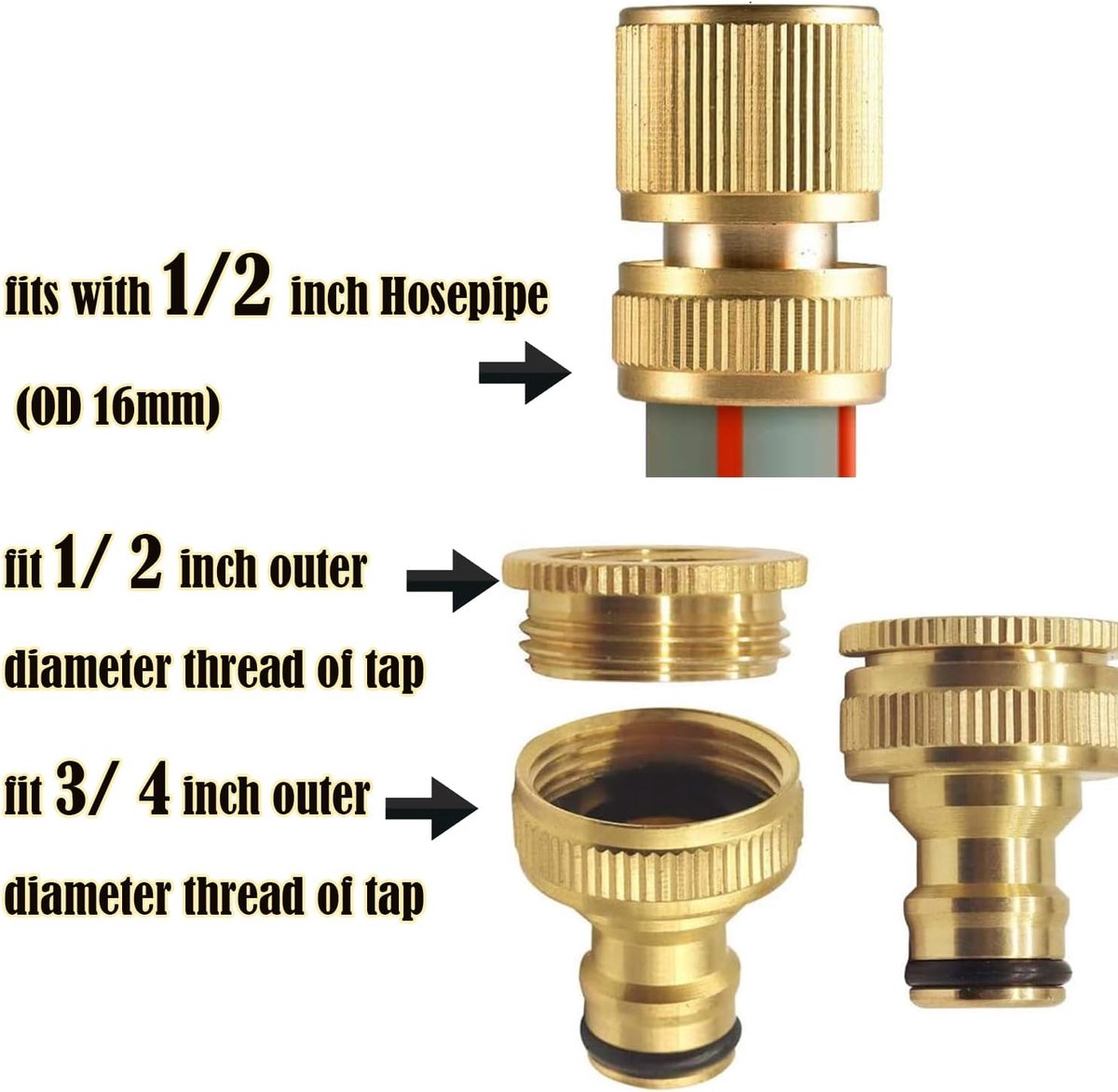 Azalia Uni-Fine 2 paar 1/2 inch & 3/4 inch 2-in-1 tuinslang snelkoppeling messing snelkoppeling tuinslang mondstuk aansluitkit voor keuken, tuin buiten slangpijp gereedschap