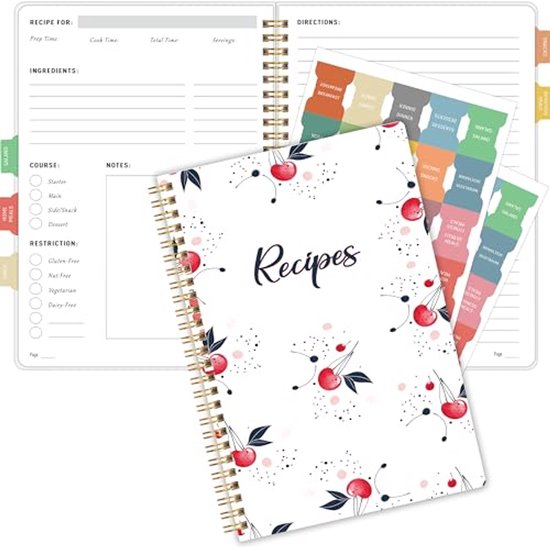 BYANIKA Receptenboek – Maak Je Eigen Kookboek – Harde Kaft Met Goudfolie – A5 – 112 Pagina's, 52 Receptsjablonen – Met Inhoudsopgave, Genummerde Pagina's & Conversietabel – Perfect Kookcadeau 2 miniatura