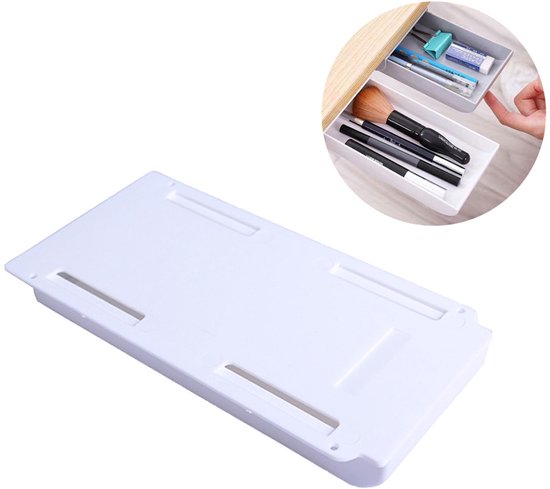 Tiroir - Tiroir sous bureau - Porte-stylos auto-adhésif caché - Organisateur standard sous bureau - Organisateur de fournitures de bureau - Convient pour bureau/école/cuisine - Wit - ANMI