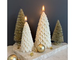 MinaCasa - Luxe kerstboom kaarsen set - wit - 2 delig - Christmas tree - Winter - Kerstpakket - Cadeau - Decoratie