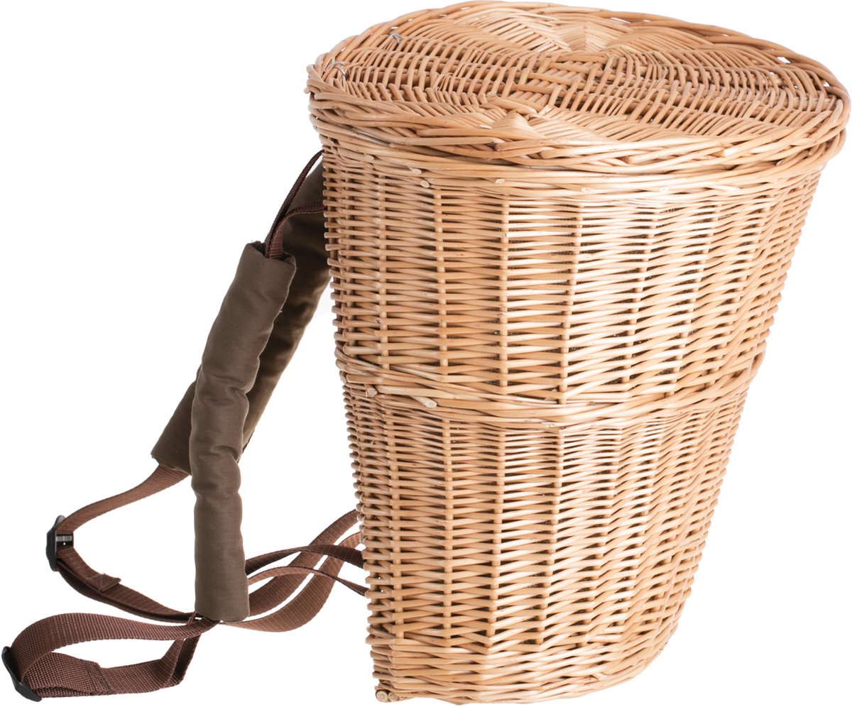 The Wicker Stories – Rieten mandrugzak met deksel en jute binnenkant – Handgemaakt in Europa – Voor het verzamelen van paddenstoelen, fruit & groenten