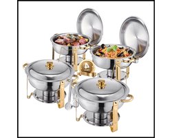 Chafing Dish Buffetset – 4 stuks – RVS warmhoudpannen – 5 liter capaciteit – Opvouwbaar – Voor catering, feest en buffet – Inclusief deksel en serveertang