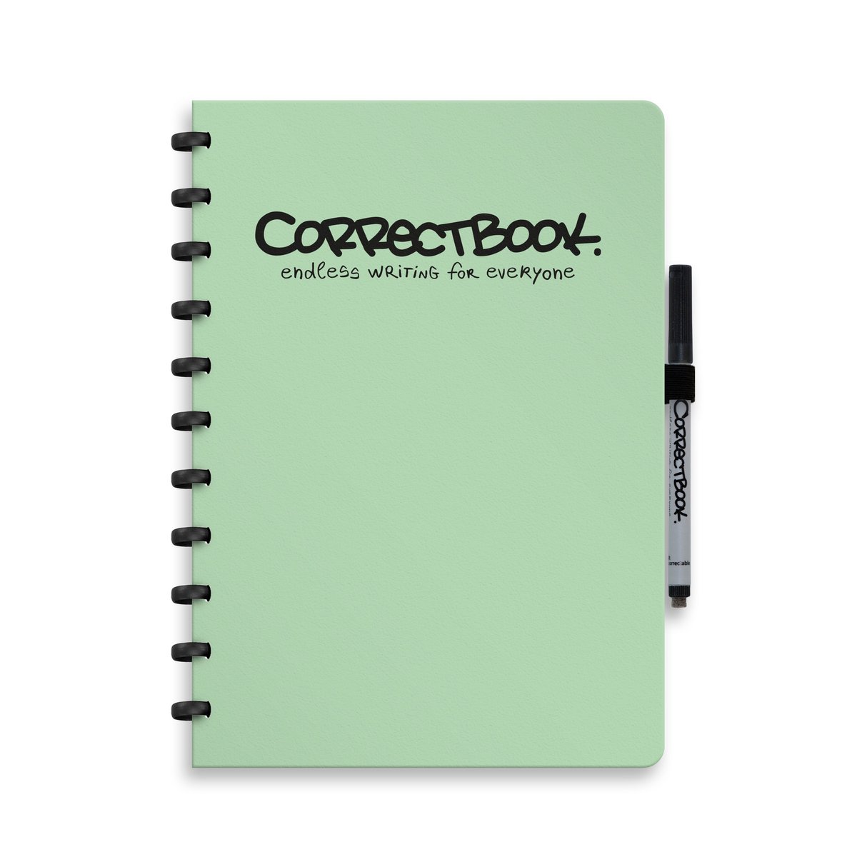 Correctbook a4 uitwisbaar notitieboek - misty mint - gelinieerd - herbruikbaar schrift - inclusief pen & wisdoekje - aanvulbaar met extra pagina's