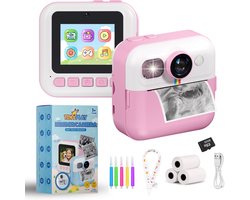 TinyPlay Kindercamera met foto printer - 48MP - Digitale Camera Kinderen - 32GB SD kaart - Full HD Foto en Video - Spelletjes - Fotoprinter - Kinder camera - Digitale kindercamera - Roze