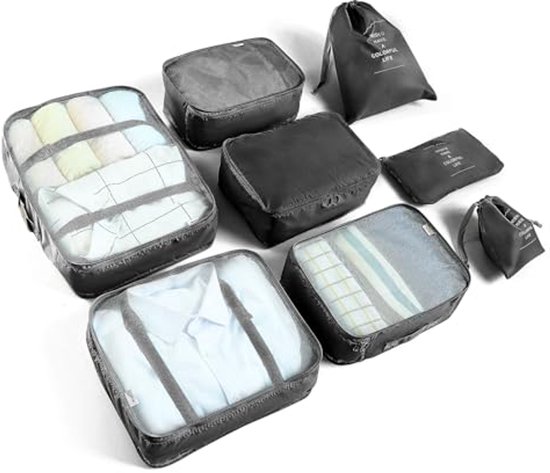 LEVEL8 Packing Cubes Set 6-delig, uitbreidbaar, kofferorganizer, kledingtassen met ritssluiting, verpakkingskubus met compressie, groen