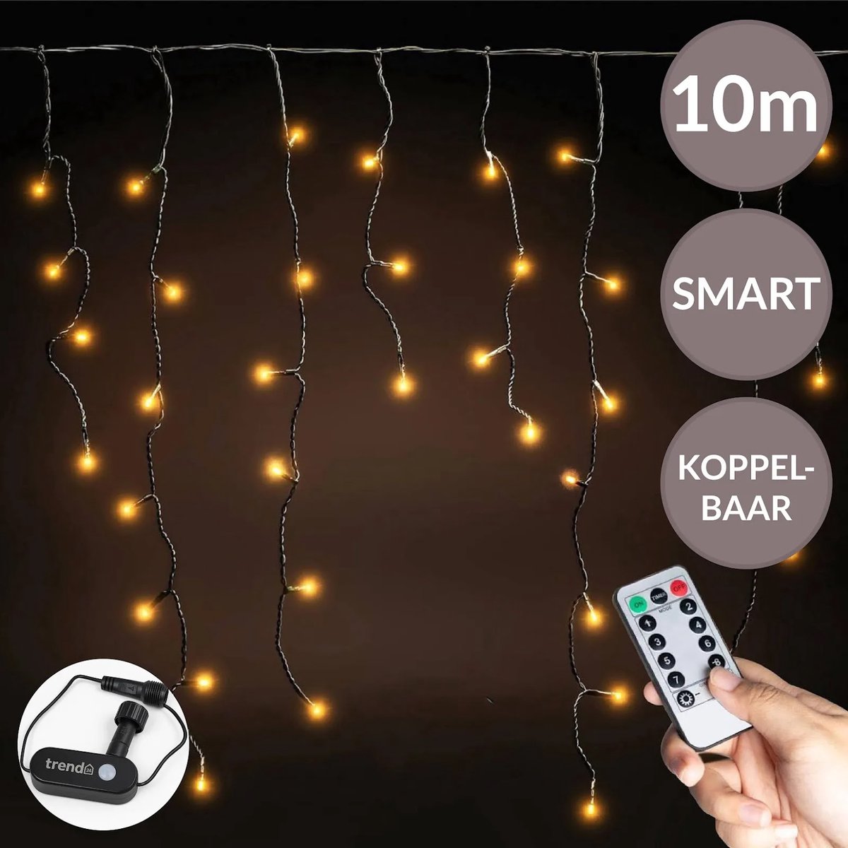 Trend24 - Smart Kerstverlichting - Lichtgordijn 10 meter - 500 LED - Warm wit - Koppelbaar - App & Afstandsbediening - Dimbaar - Binnen & buiten