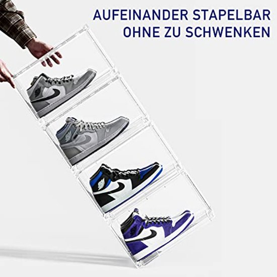 Schoenen-organizer- 6-delige Schoenendoos, Stapelbare Sneaker-opslag, Stevige Schoenendozen Met Ventilatie Doorzichtige Schoenendozen Inclusief Bamboe Houtskool Geurverdrijvers