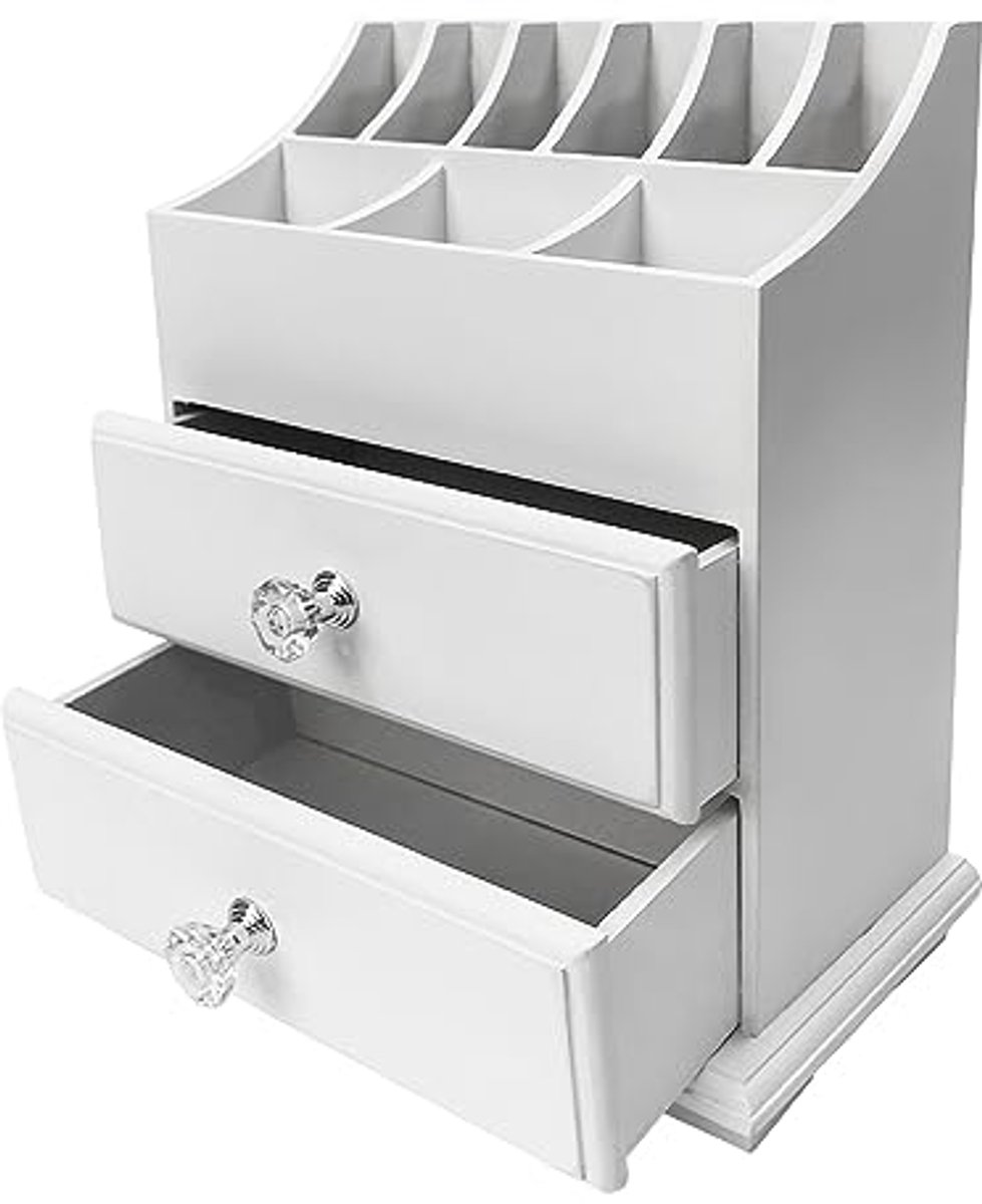 Witte Houten Cosmetica Organizer voor Make-up en Beauty Accessoires