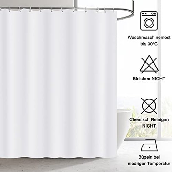 YISURE Douchegordijn, extra lang, waterdicht, schimmelwerend, met magneet, voor de badkamer, breedte 300 x hoogte 200 cm, kleur wit