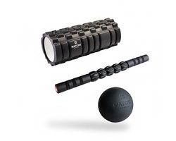 Matchu Sports - Foam roller set - Foamroller - Massage roller - Lacrosse bal - Massage bal -Massage stick roller - Zwart - Complete Massage set - 3 in 1