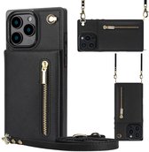 Étui avec cordon iPhone 16 Pro Max - Solidenz Wallet - Étui avec cordon - Étui portefeuille - Étui avec cordon - Coque arrière avec cordon - Noir