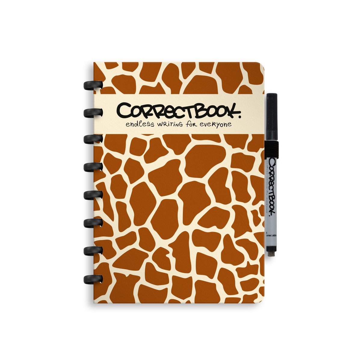 Correctbook a5 uitwisbaar notitieboek - curious giraffe - gelinieerd - herbruikbaar schrift - inclusief pen & wisdoekje - aanvulbaar met extra pagina's