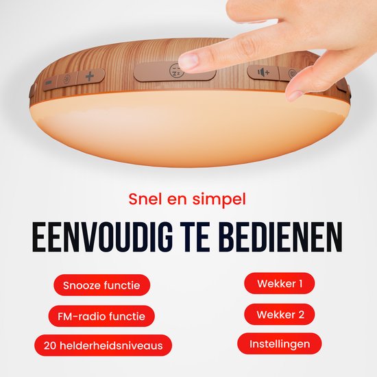 DistinQ Wake-Up Light - Wekkerradio met dubbele wektijd - Slaaphulp met USB aansluiting - Houtkleurig van DistinQ — afbeelding 5