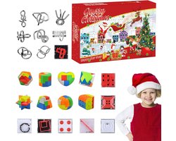 Brain-Training-Kerst-Kalender 2025 - Puzzel-Adventskalender - 24 Hersenkrakers - Houten-Metaal-Design - Educatief-Spel - Familiedag-Activiteit - Kersttelling-Cadeau