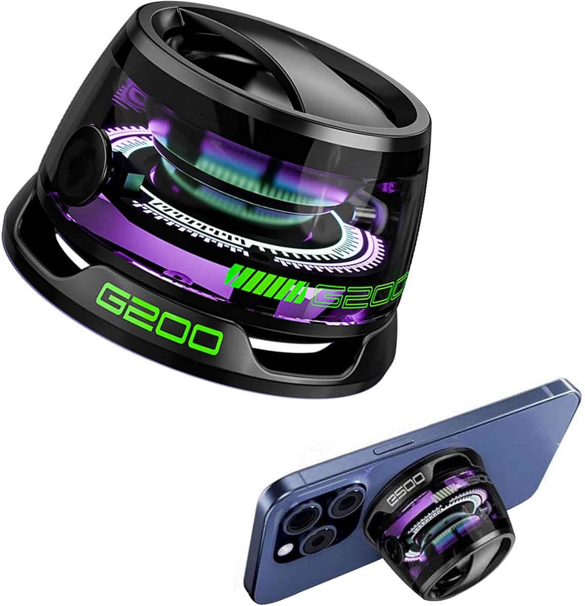 Geschikt voor iPhone, Android, TWS Pairing - Magnetische Bluetooth-luidspreker, multifunctionele draagbare G200-luidspreker met multi-RGB-kleurenlichtshow - 3D surround sound-effect, (zwart)