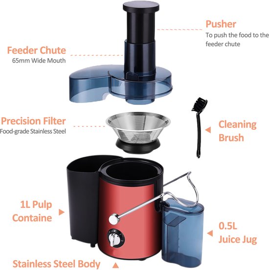 Fuegobird L811 snelle sapcentrifuge - Power Juicer - RVS - 400watt - Rood van Merkloos — afbeelding 3
