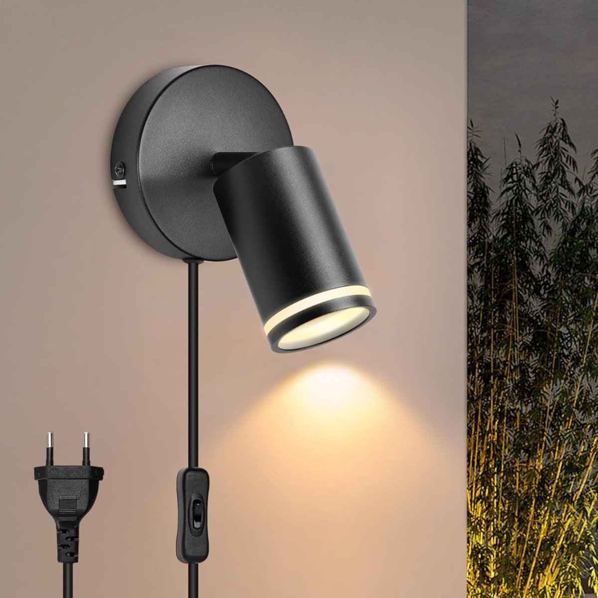 ZRSS® Wandlamp Binnen met Snoer - Lamp met Stekker - Met Schakelaar - Draaibaar 350 graden