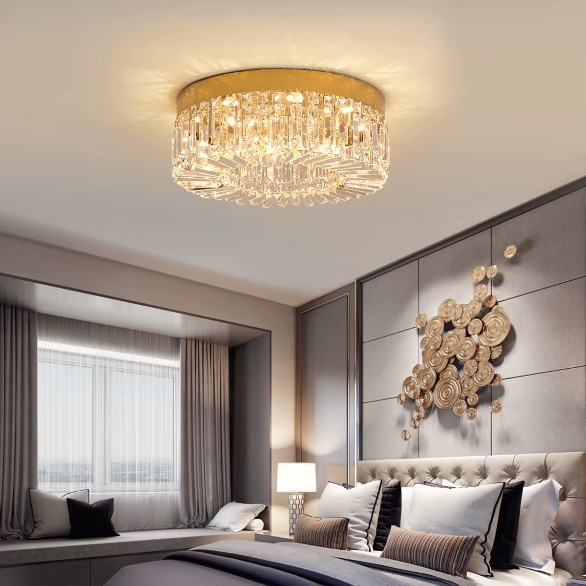 Kristallen Plafond Kroonluchter - LED Plafondlamp - Goud - Woonkamerlamp - 40 cm - Crystal - 3 Kleuren - Luxe Woondecoratie