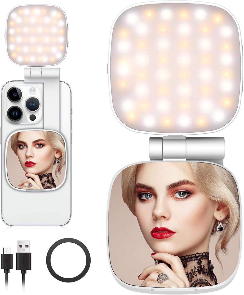 Lzwintrading Selfie Lamp Telefoon - Foto Licht - Professionele Videolamp - 45 Led-Videolampen - Dimbaar 2500K-9000K, Ingebouwde Oplaadbare Batterijen - CRI 95+, 3 Lichtmodi - voor Zoommake-Upfotografie Opnamevideoconferentie