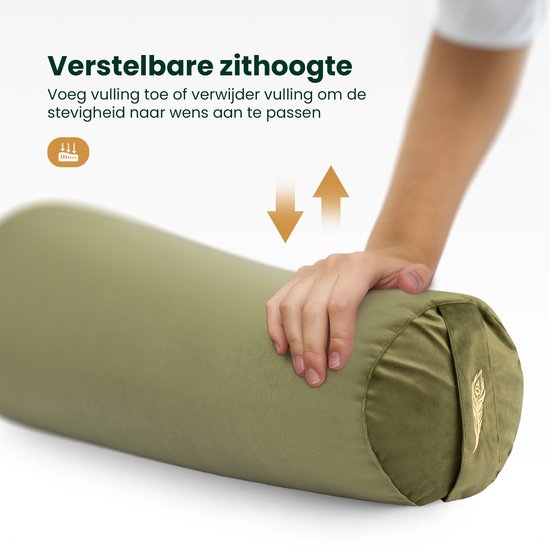 MindBaas - Yoga Bolster - Eco - Groen Velvet - Dubbel Gestikt - 60 x 20 cm (lengte x diameter) van Merkloos — afbeelding 5