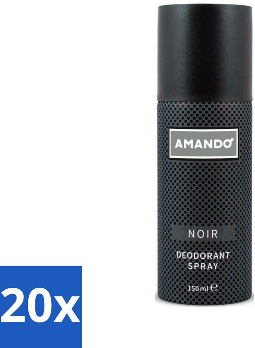 20 x Amando - Noir - Deodorant - Spray - 150 ml - Amando Noir Deodorant Spray - Deodorant Spray Voor Mannen - Klassieke Geur - Langdurige Bescherming - Mannelijke Geur