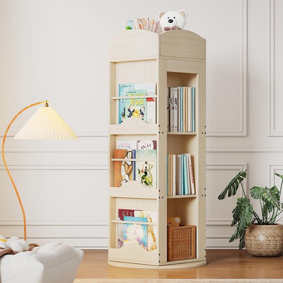 Foto: Pugsdrly draaibare boekenkast staande plank boekenplank met 360 graden draaifunctie opbergplank voor kinderen en volwassenen multifunctionele boekenkast 4 planken 142 63 63 cm 