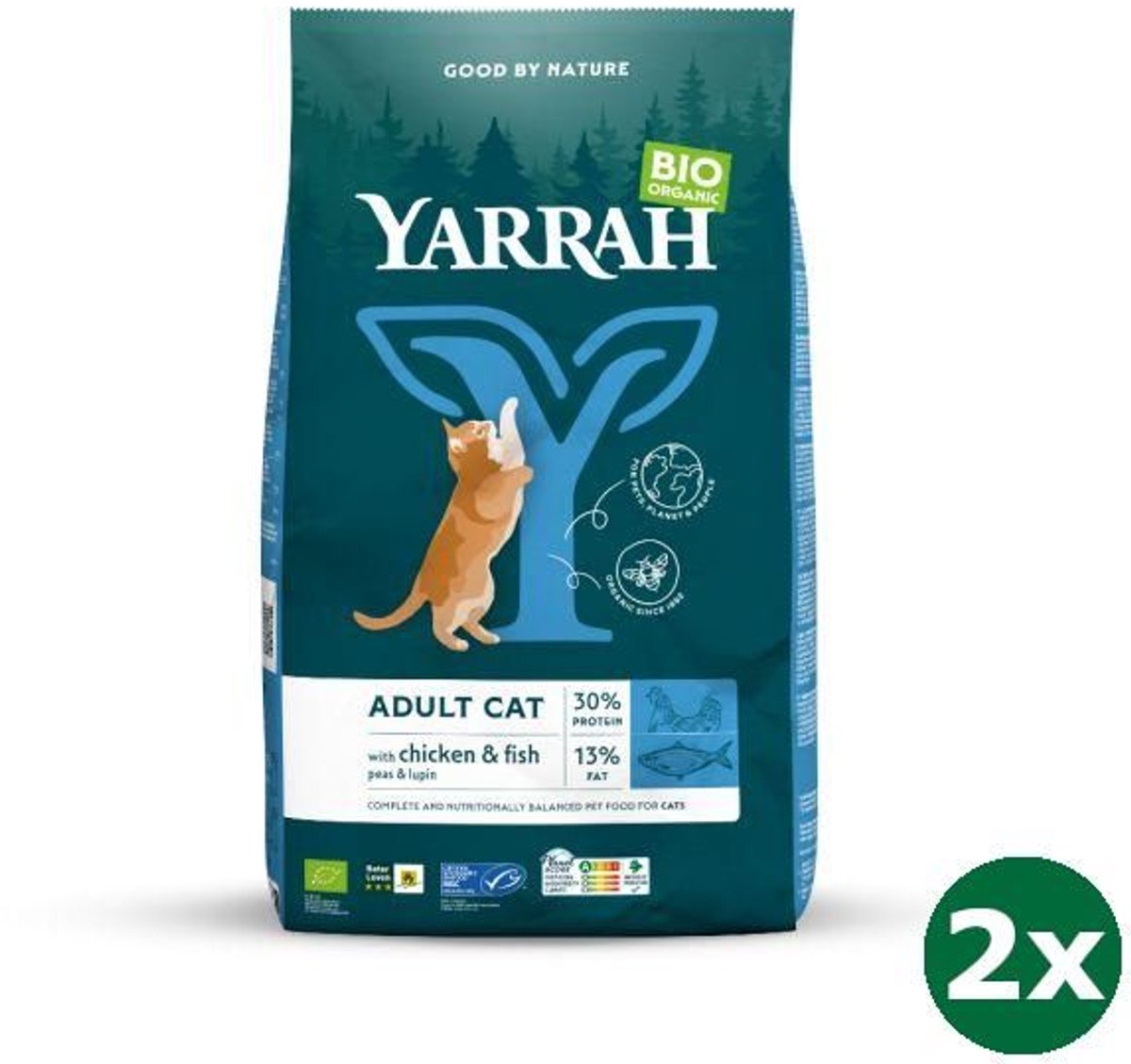 Yarrah Yarrah cat biologische brokken vis (msc) zonder toegevoegde suikers kattenvoer 2x 2,4 kg NL-BIO-01