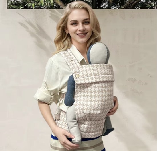 Draagzak baby - Beige - Geruit - Voorkant en achterkant - Comfortabel - Makkelijk te dragen van Merkloos — afbeelding 3