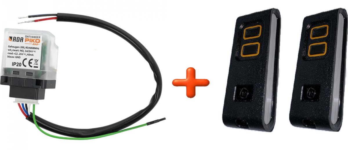 RDA PIKO 868MHz Ontvanger + 2× RDA ART 2-kanaals handzender - geschikt voor garagedeuren en poort