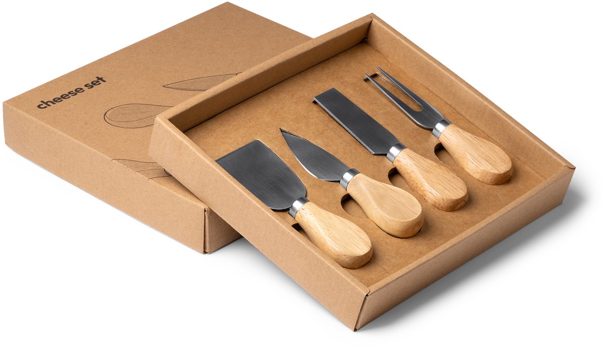4 Delige Kaasset RVS met houten handvat, model Edam